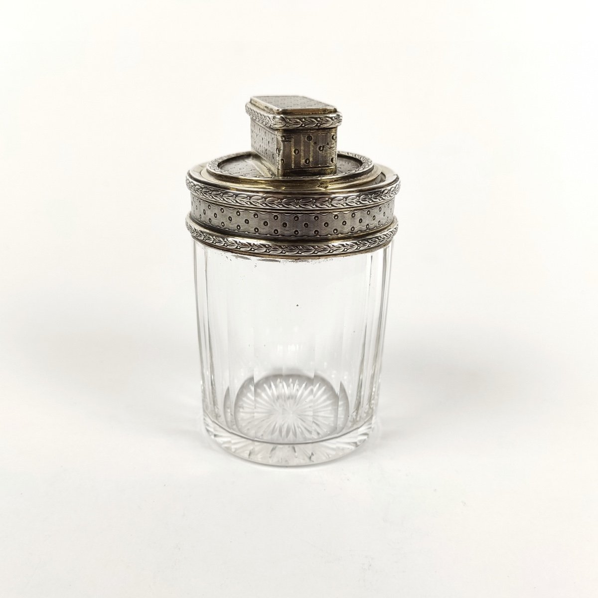 Baccarat? Large Toilet Bottle In Crystal, Sterling Silver And St Louis XVI Vermeil. 19th Century-photo-1