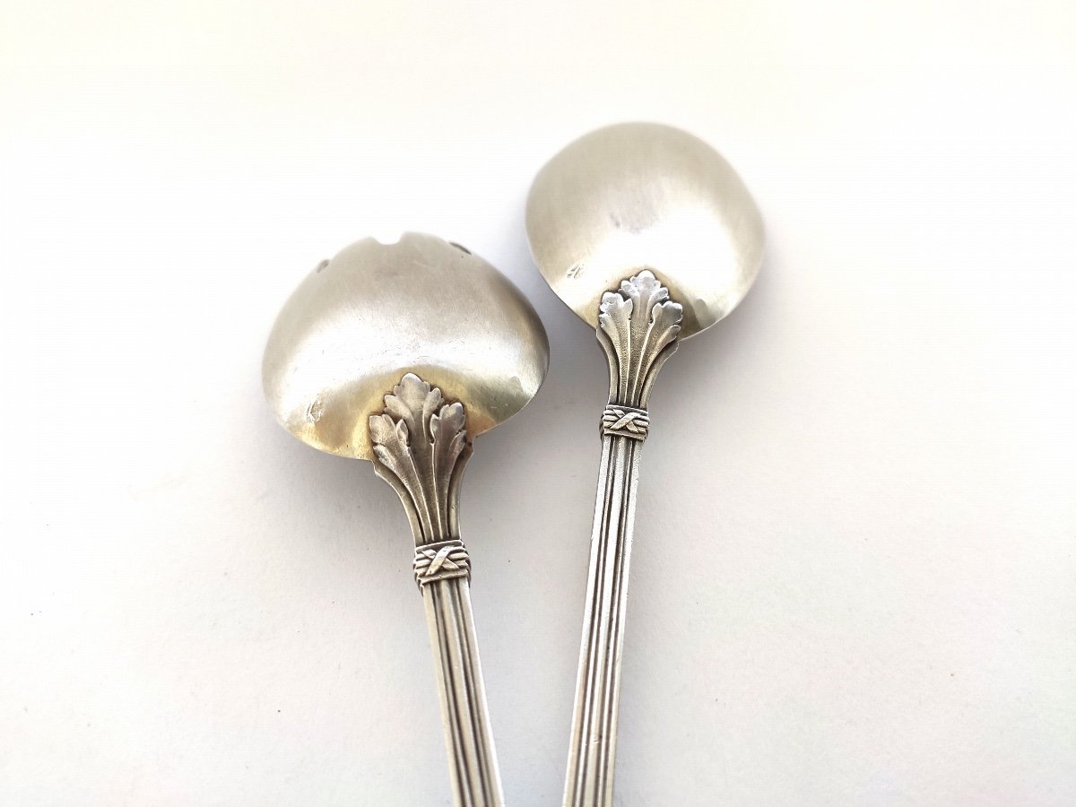  Soufflot: Art Nouveau Solid Silver And Gilt-gilt Salad Serving Set, C 1900-photo-3