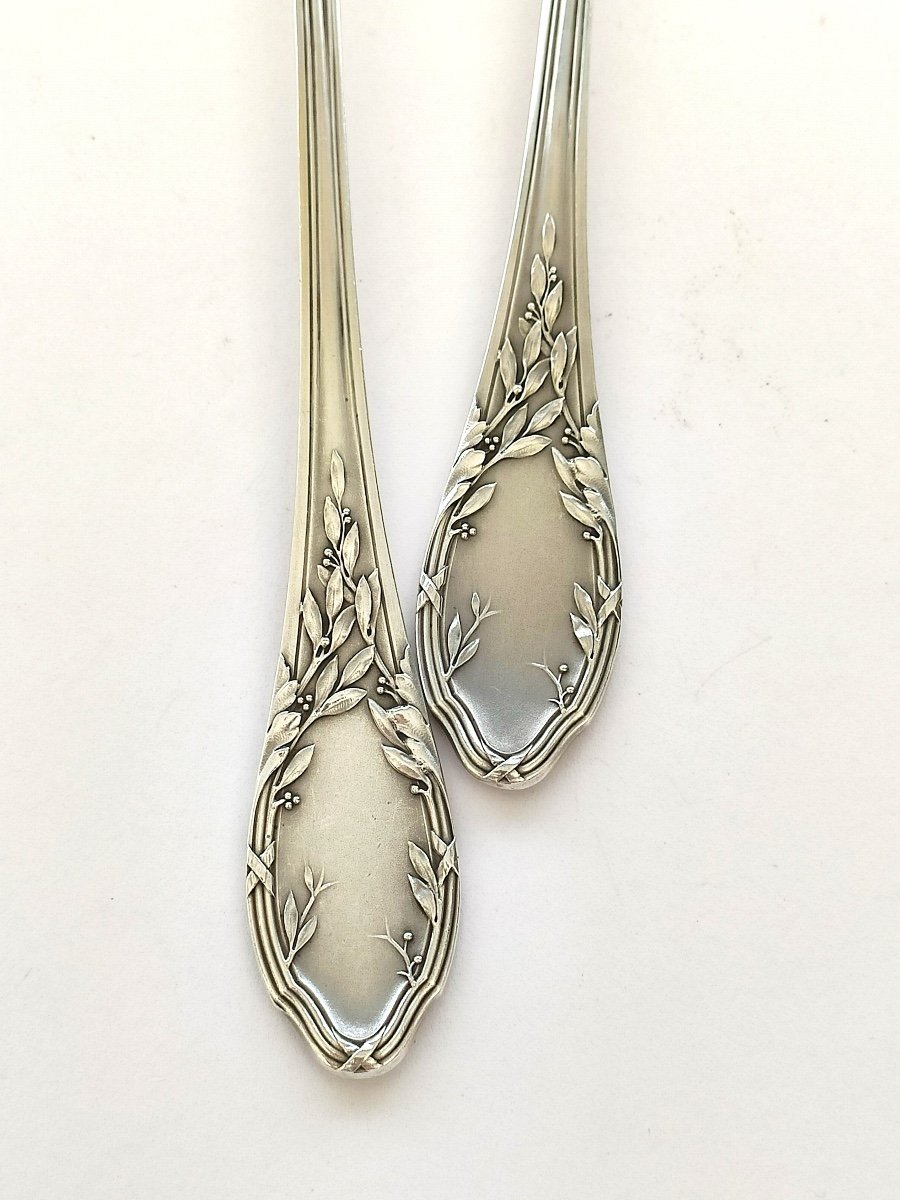  Soufflot: Art Nouveau Solid Silver And Gilt-gilt Salad Serving Set, C 1900-photo-5