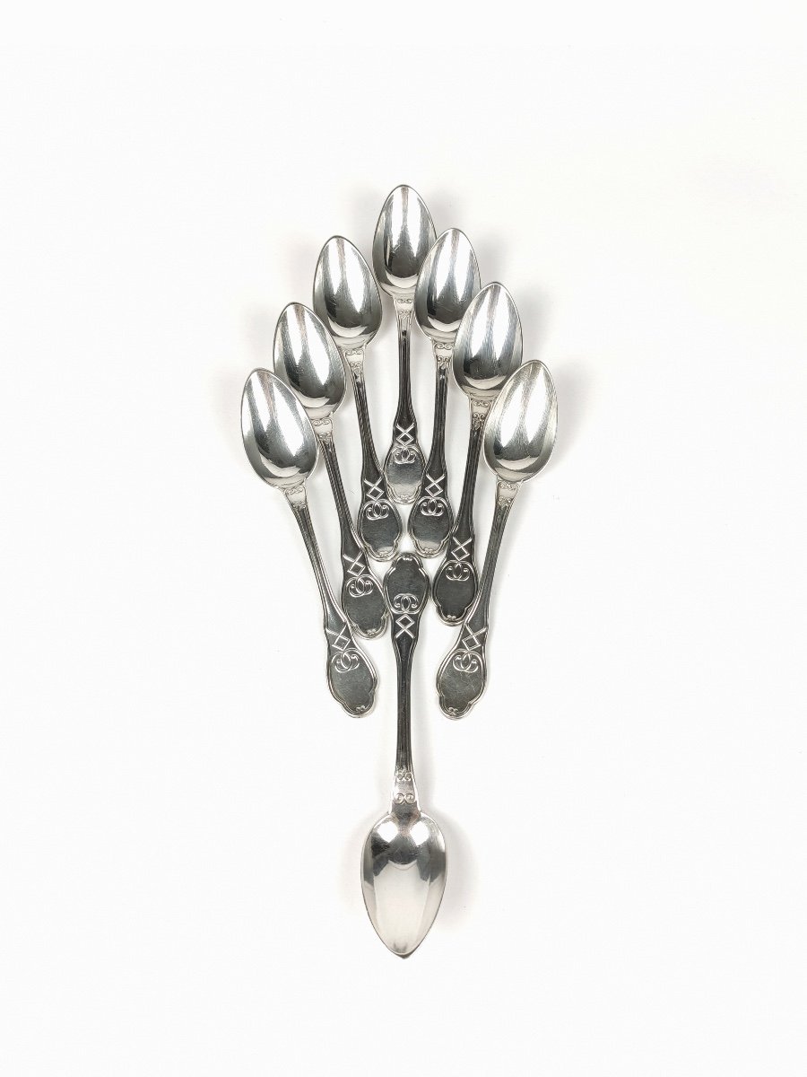 Set Of Eight Solid Silver Spoons, Engraved With The Count's Crown. -photo-2