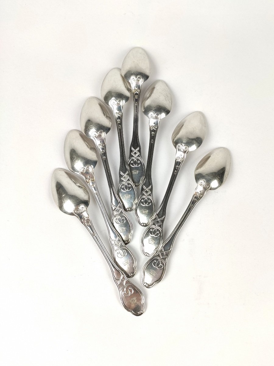 Set Of Eight Solid Silver Spoons, Engraved With The Count's Crown. -photo-3