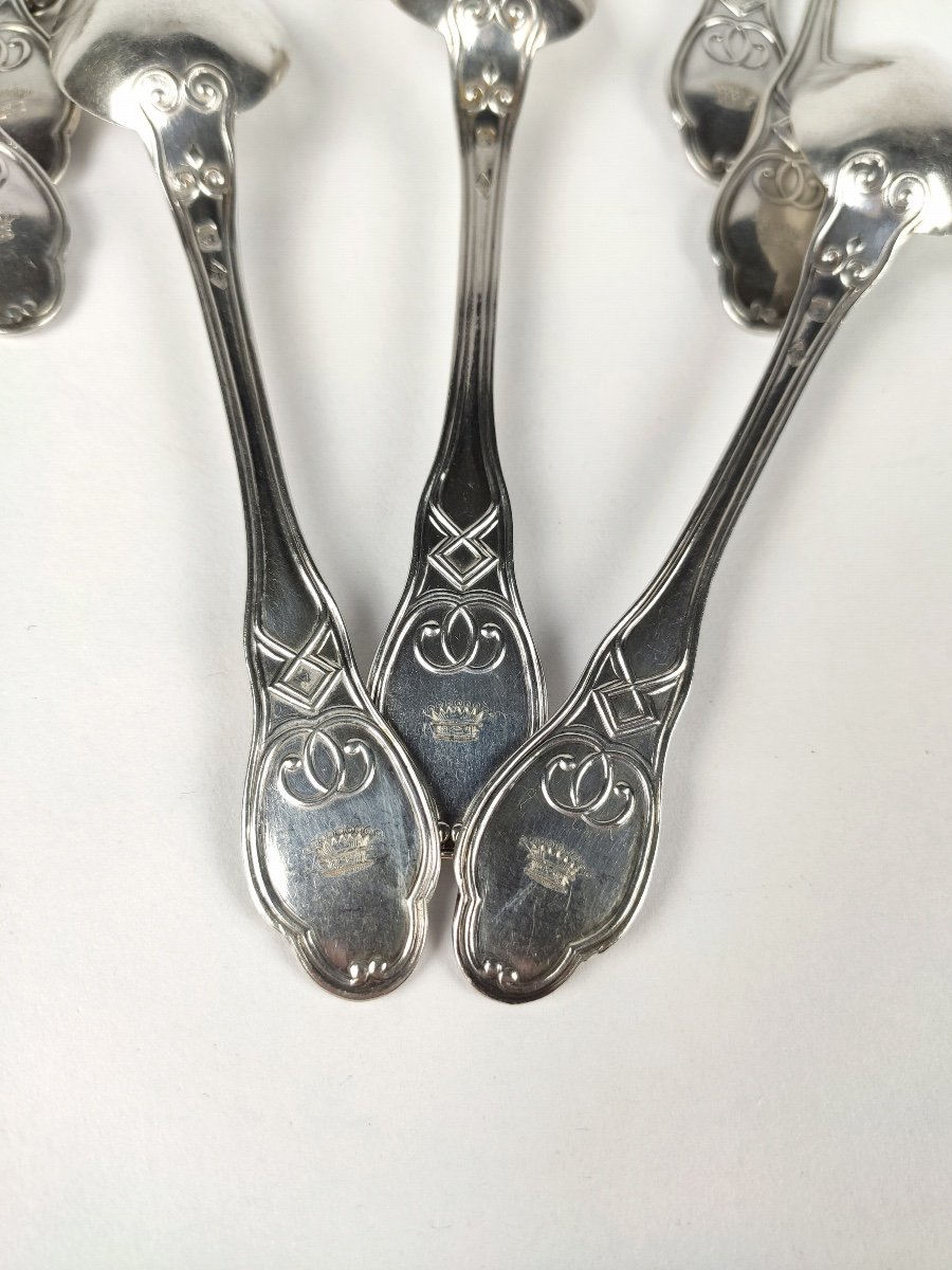Set Of Eight Solid Silver Spoons, Engraved With The Count's Crown. -photo-4