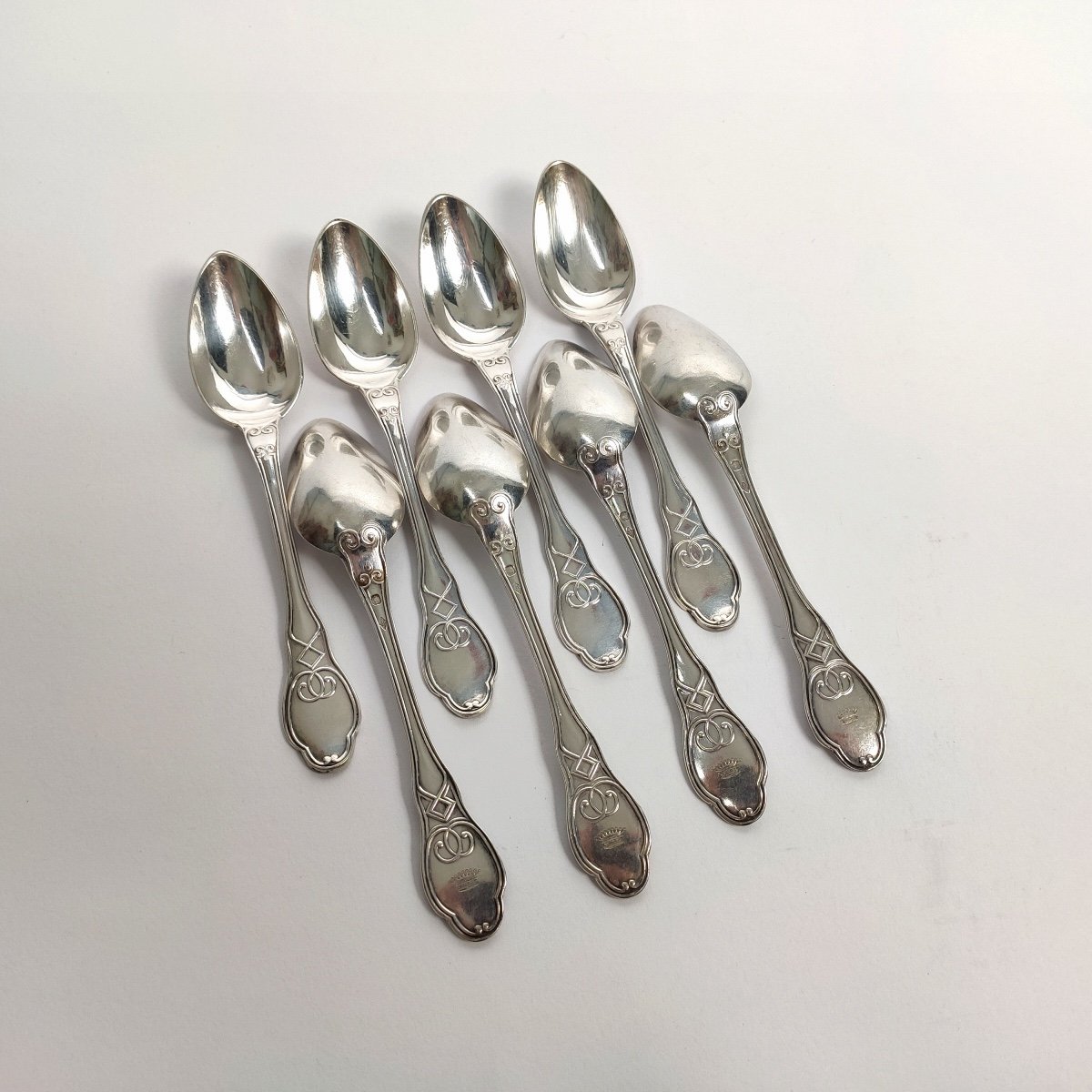 Set Of Eight Solid Silver Spoons, Engraved With The Count's Crown. -photo-2