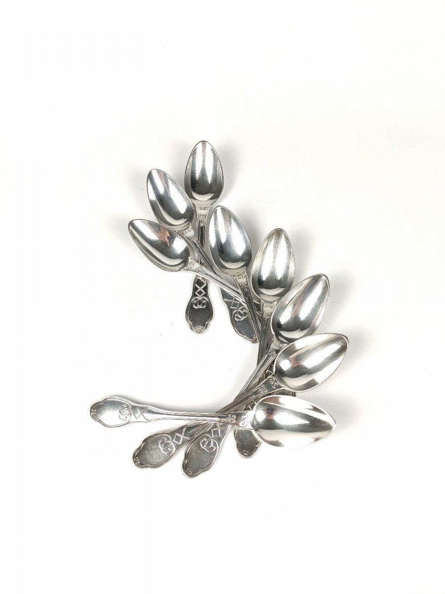 Set Of Eight Solid Silver Spoons, Engraved With The Count's Crown. 