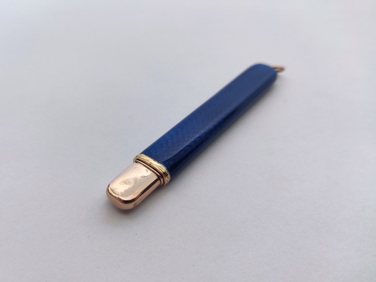 Fabergé X Andrei Adler : rare Porte Mine Crayon En Argent Et Or émaillé. Début Du XXe Siècle-photo-1