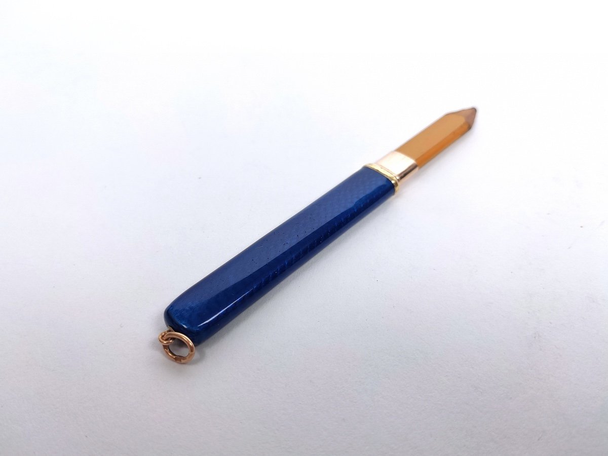 Fabergé X Andrei Adler : rare Porte Mine Crayon En Argent Et Or émaillé. Début Du XXe Siècle-photo-6
