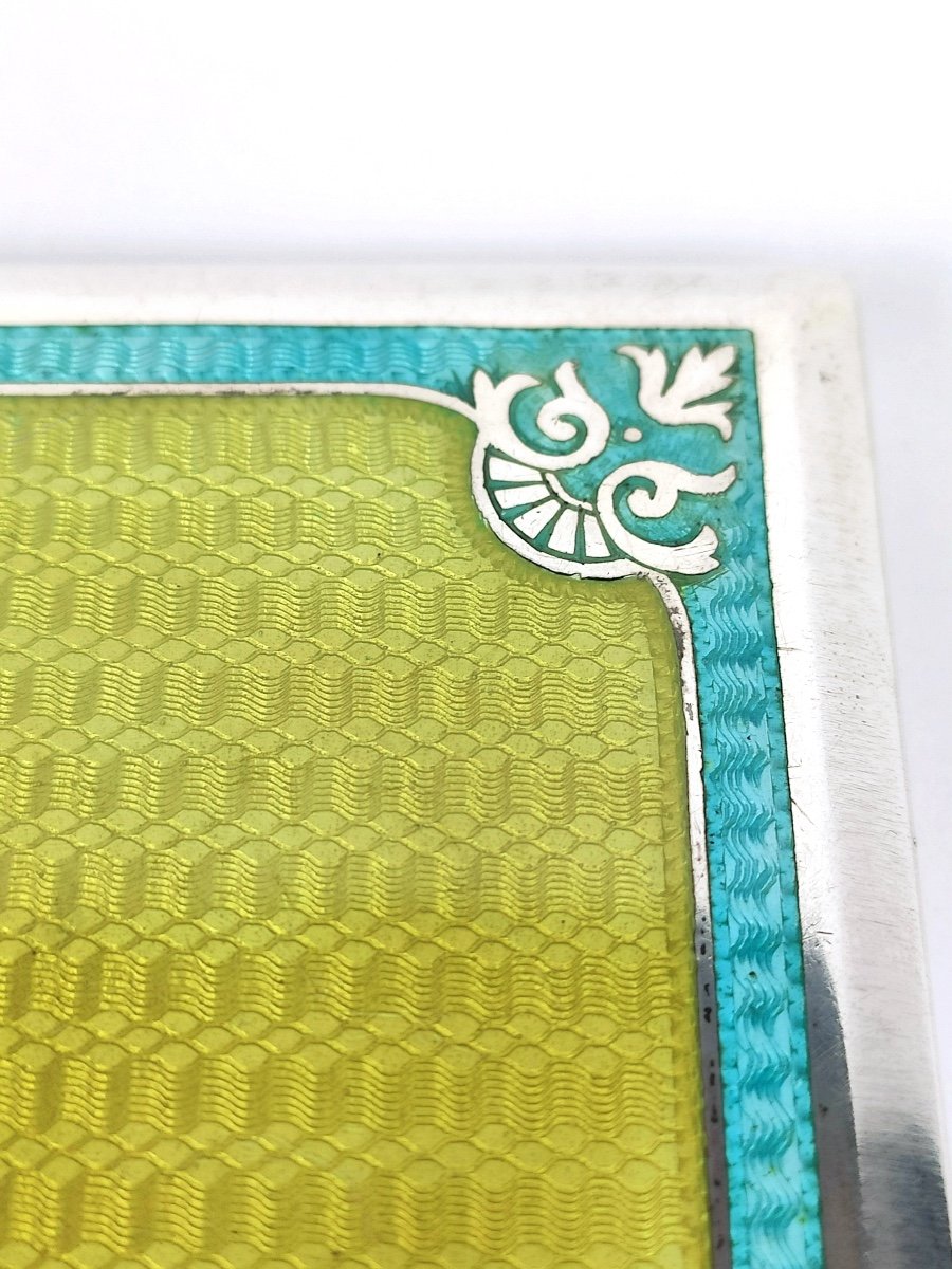 Austria: Rare Cigarette Case In Solid Silver Guilloché And Enameled Art Déjà, 20th Century.-photo-6
