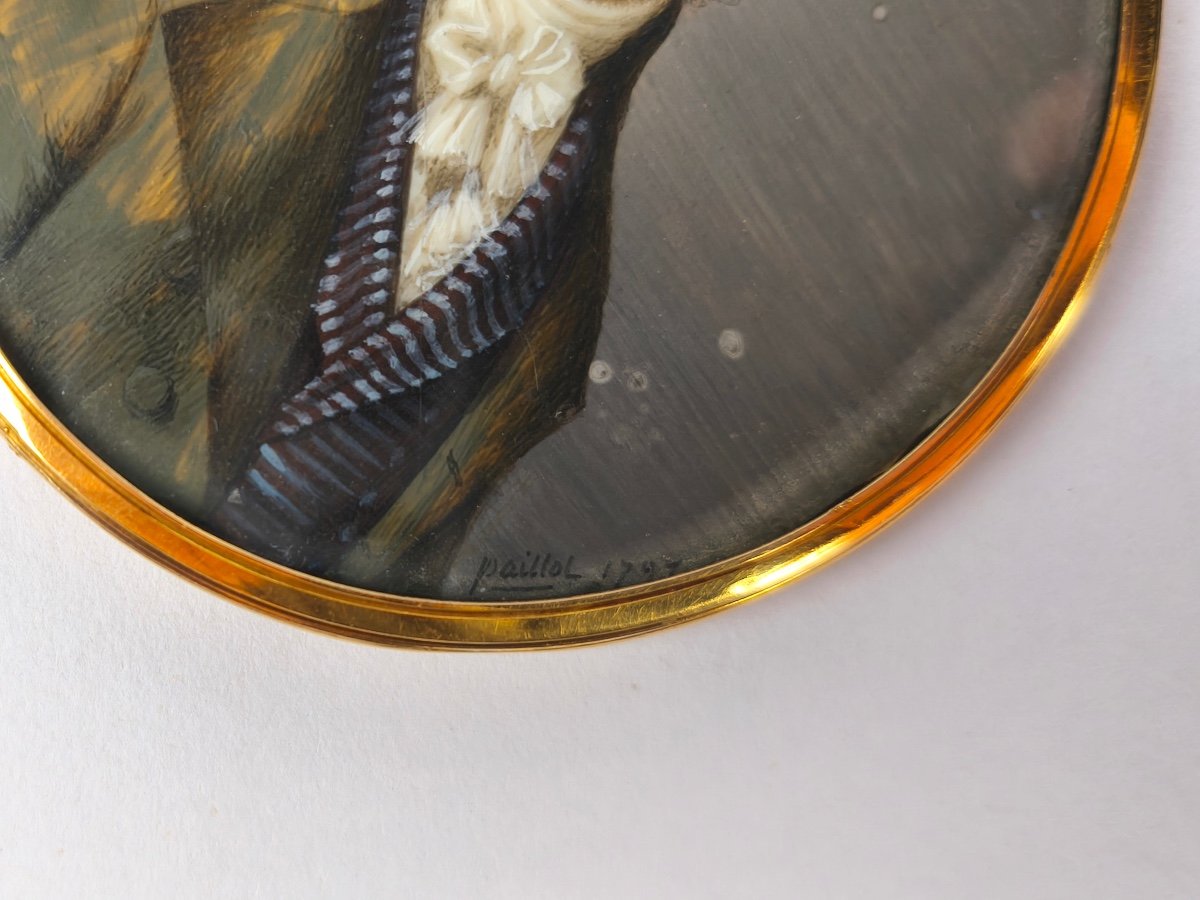 D Paillot: Fine Miniature Portrait Of A Man & Hair Composition, Late 18th Century, Gold Frame-photo-4