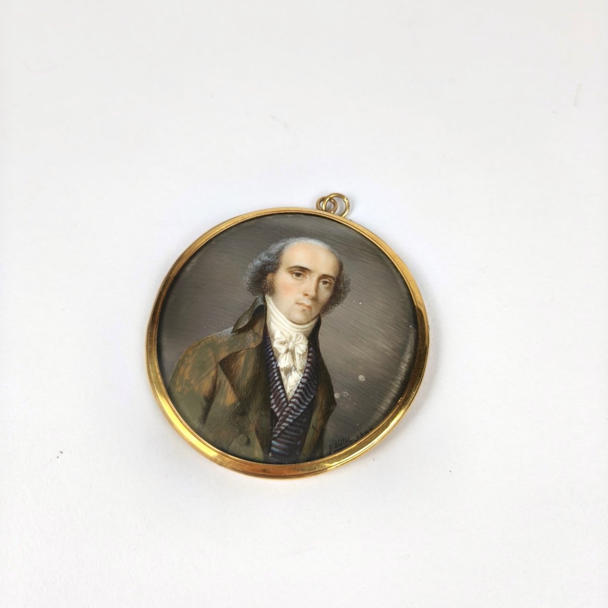 D Paillot: Fine Miniature Portrait Of A Man & Hair Composition, Late 18th Century, Gold Frame-photo-6