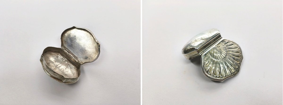 Very Rare 18th Century Sterling Silver Scallop Snuff Box, Louis XV Regency-photo-3