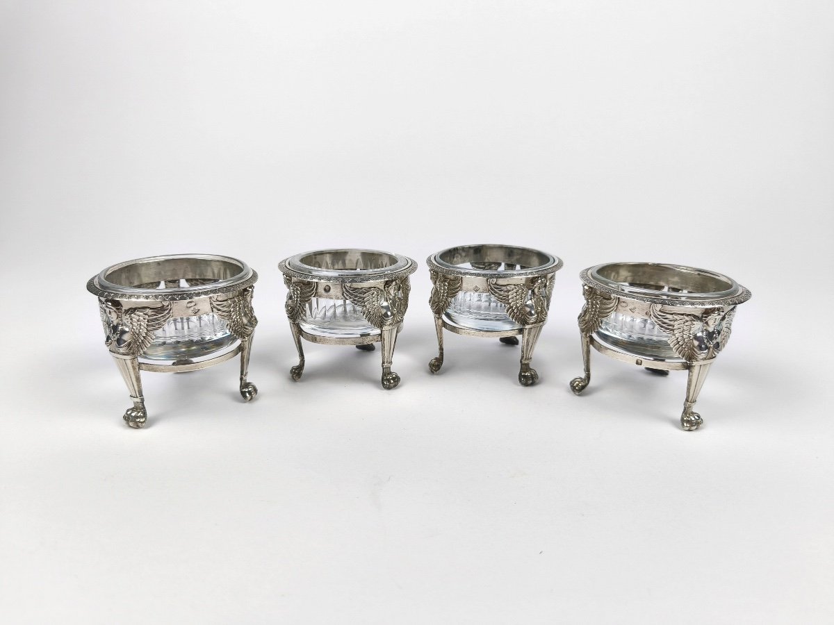 Jp Bibron : rare Suite De Quatre Salerons d'époque Empire, 2nd Coq. Femmes Ailées. XIXe-photo-1