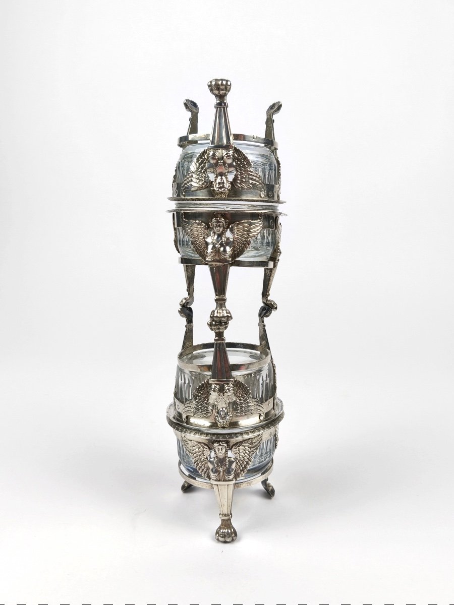 Jp Bibron : rare Suite De Quatre Salerons d'époque Empire, 2nd Coq. Femmes Ailées. XIXe-photo-7