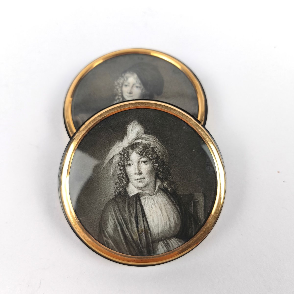 Jj Karpff, Dit Casimir (att): Very Rare Double Portrait On Paper; Gold-mounted Box C1800-photo-1