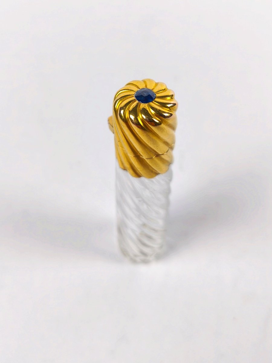 Flacon Torsadé à Parfum Ou Sels En Or, Verre Et Verre Taillé Bleu Imitant Un Saphir.-photo-6