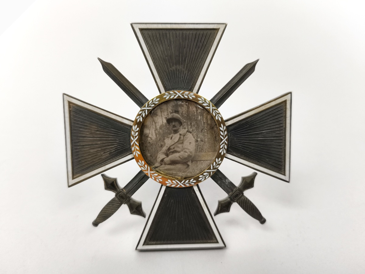 Militaria: War Cross Frame In Solid Silver, Vermeil & Enamel. Wwi World War I-photo-4