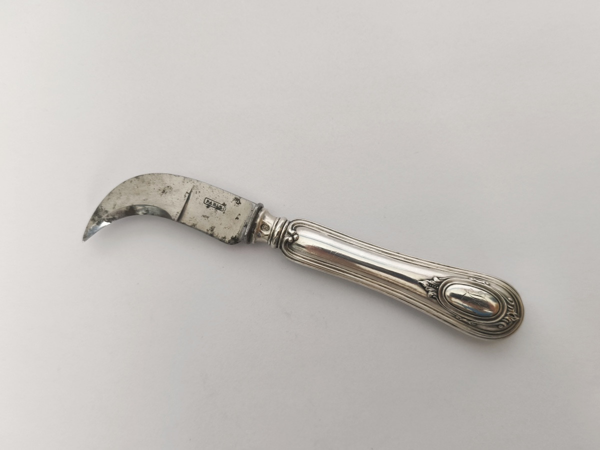 Couteau Coupe Muselet De Champagne En Argent Massif Fourr&eacute; Et Acier. Fin Du XIXe - D&eacute;but XXe. 
