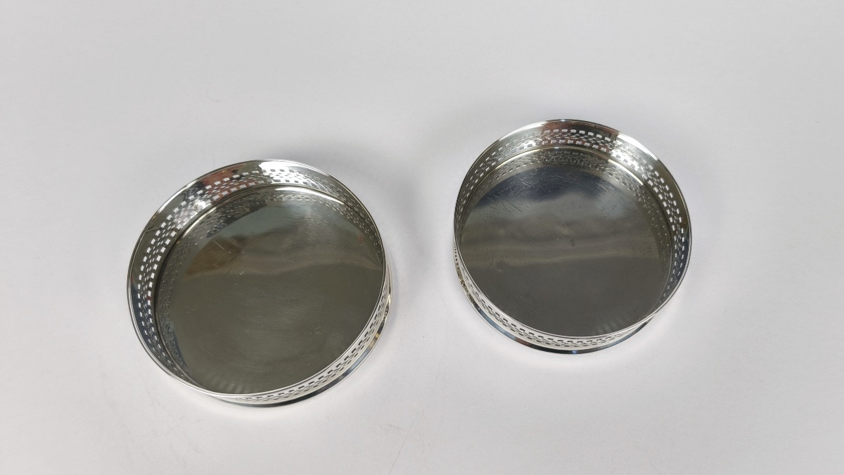 Hawker: Pair Of Openworked Solid Silver Coasters. England, 20th Century-photo-3