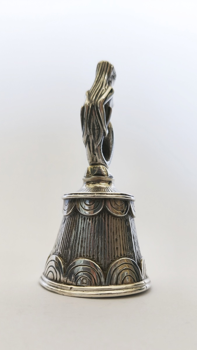 Heavy Table Bell / Handbell In Solid Silver, Mermaid Decor, Art Deco - Modernist-photo-6