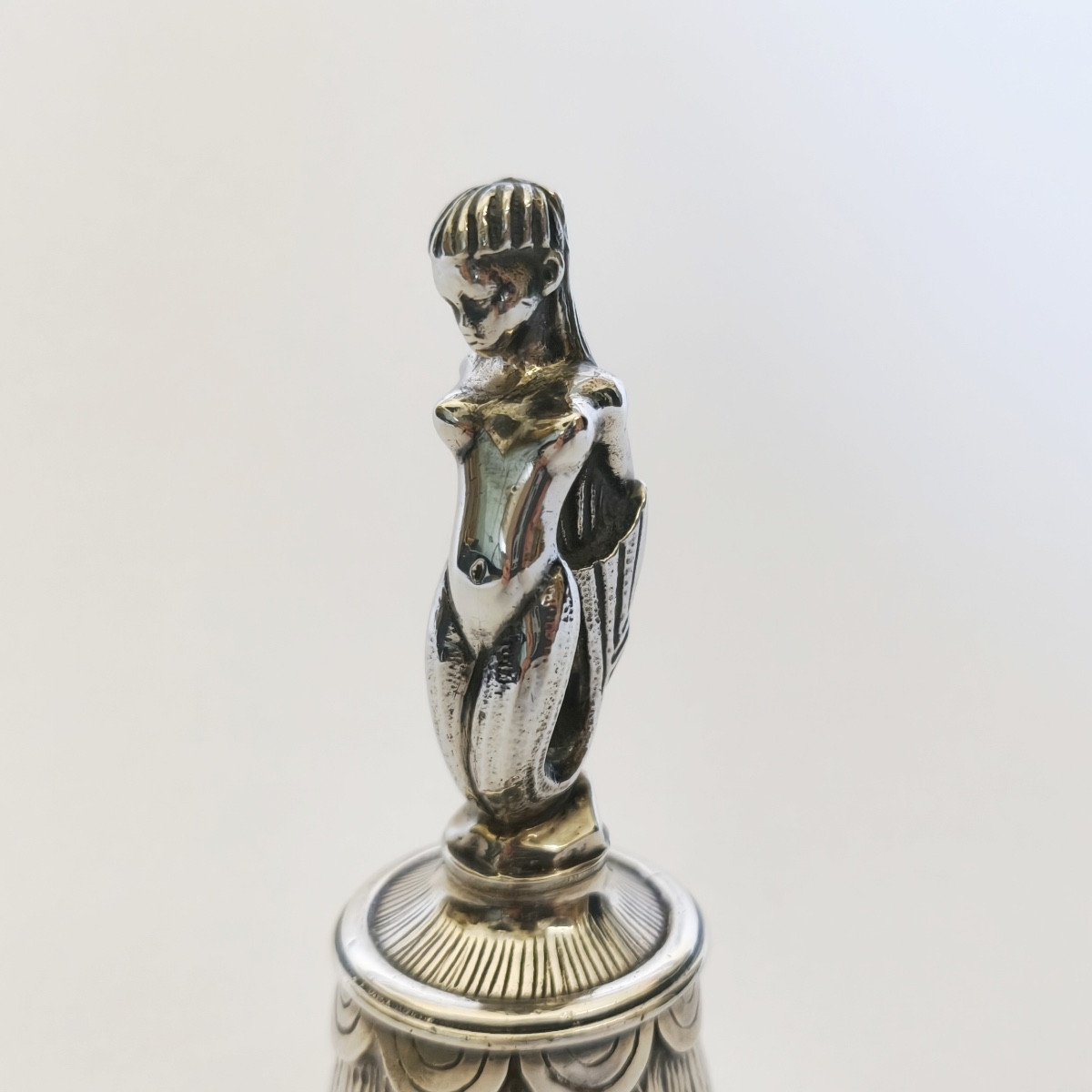 Heavy Table Bell / Handbell In Solid Silver, Mermaid Decor, Art Deco - Modernist