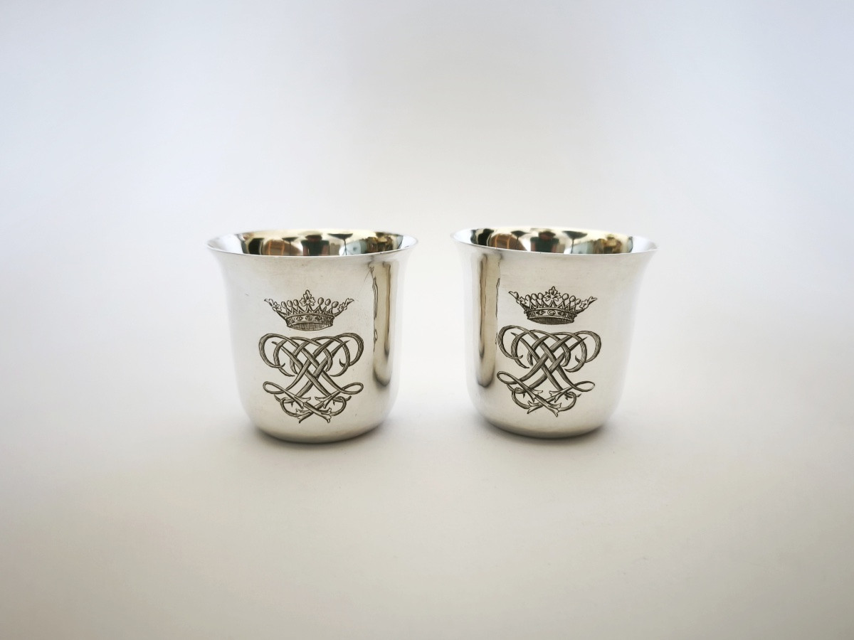 Auger Suc. F-meurice: Pair Of Sterling Silver Hunting Timpani, Mavelot & Marquis Crown-photo-3