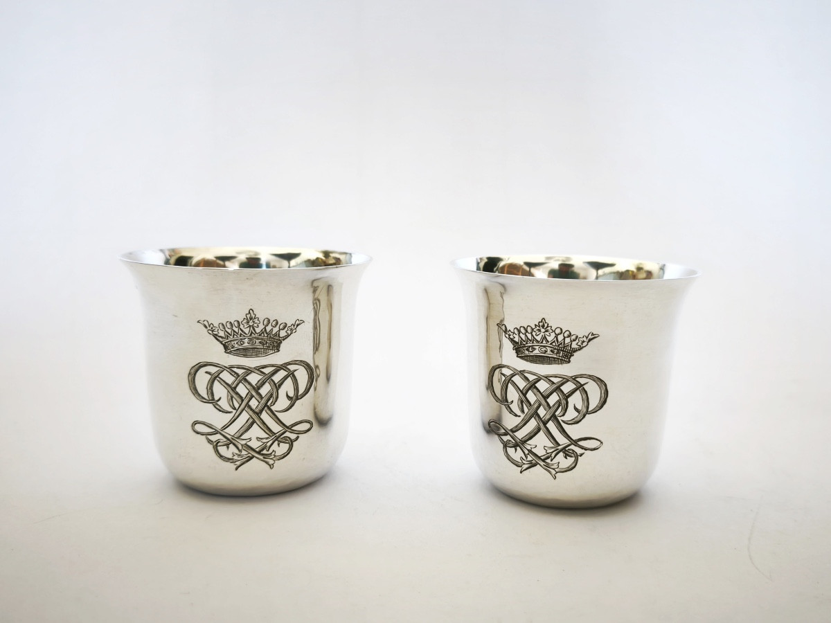 Auger Suc. F-meurice: Pair Of Sterling Silver Hunting Timpani, Mavelot & Marquis Crown