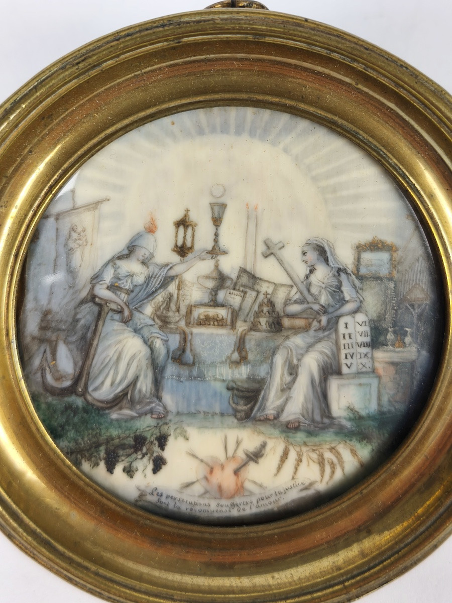 Peinture Miniature Allégorique Religieuse Contre Révolutionnaire XVIIIe - Révolution. Royaliste-photo-3