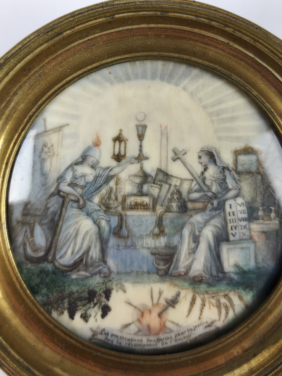 Peinture Miniature Allégorique Religieuse Contre Révolutionnaire XVIIIe - Révolution. Royaliste-photo-5