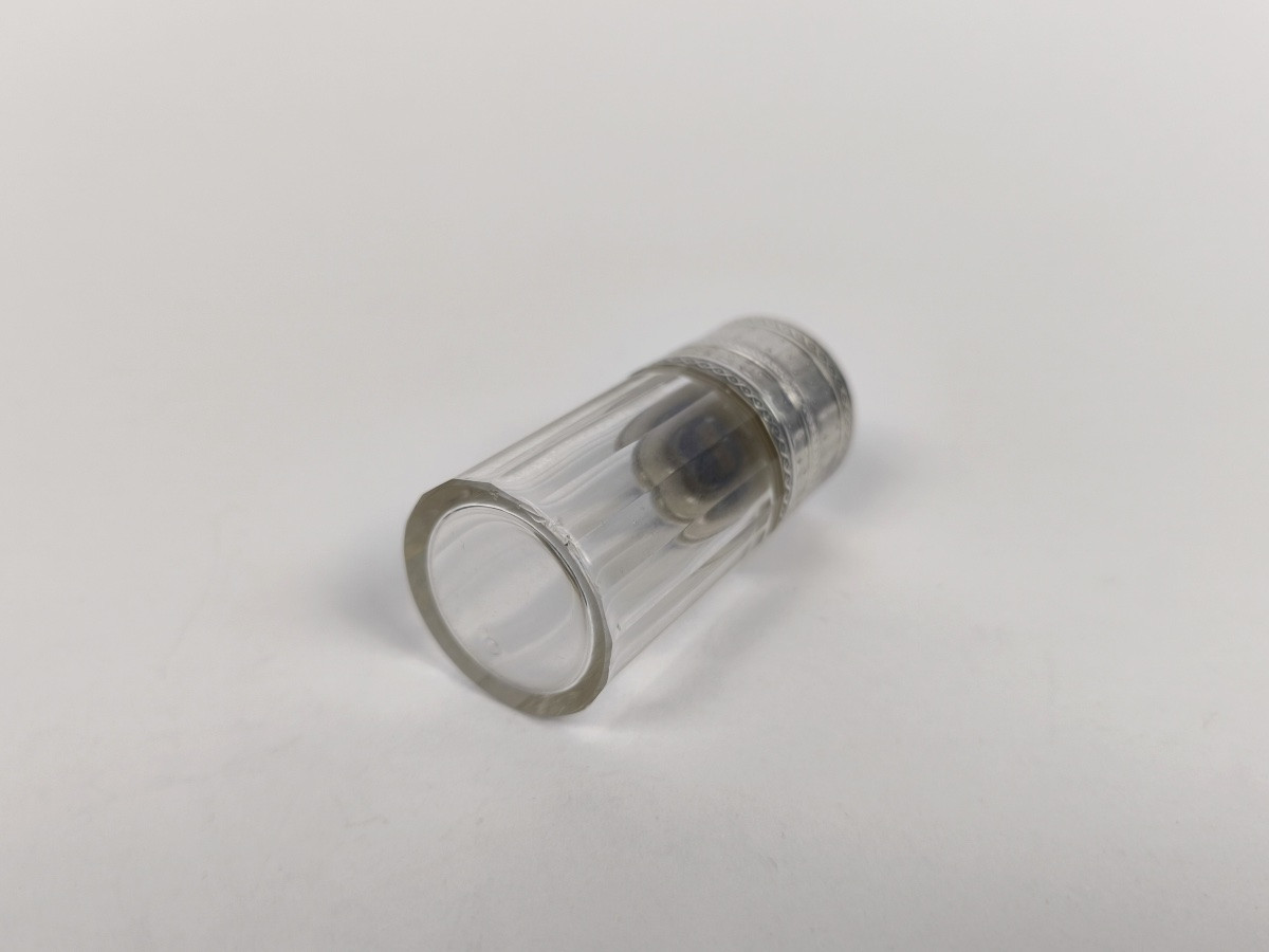 Large Salt Or Perfume Bottle In Crystal, Sterling Silver & Green Stone (emerald?) France, 19th Century-photo-5
