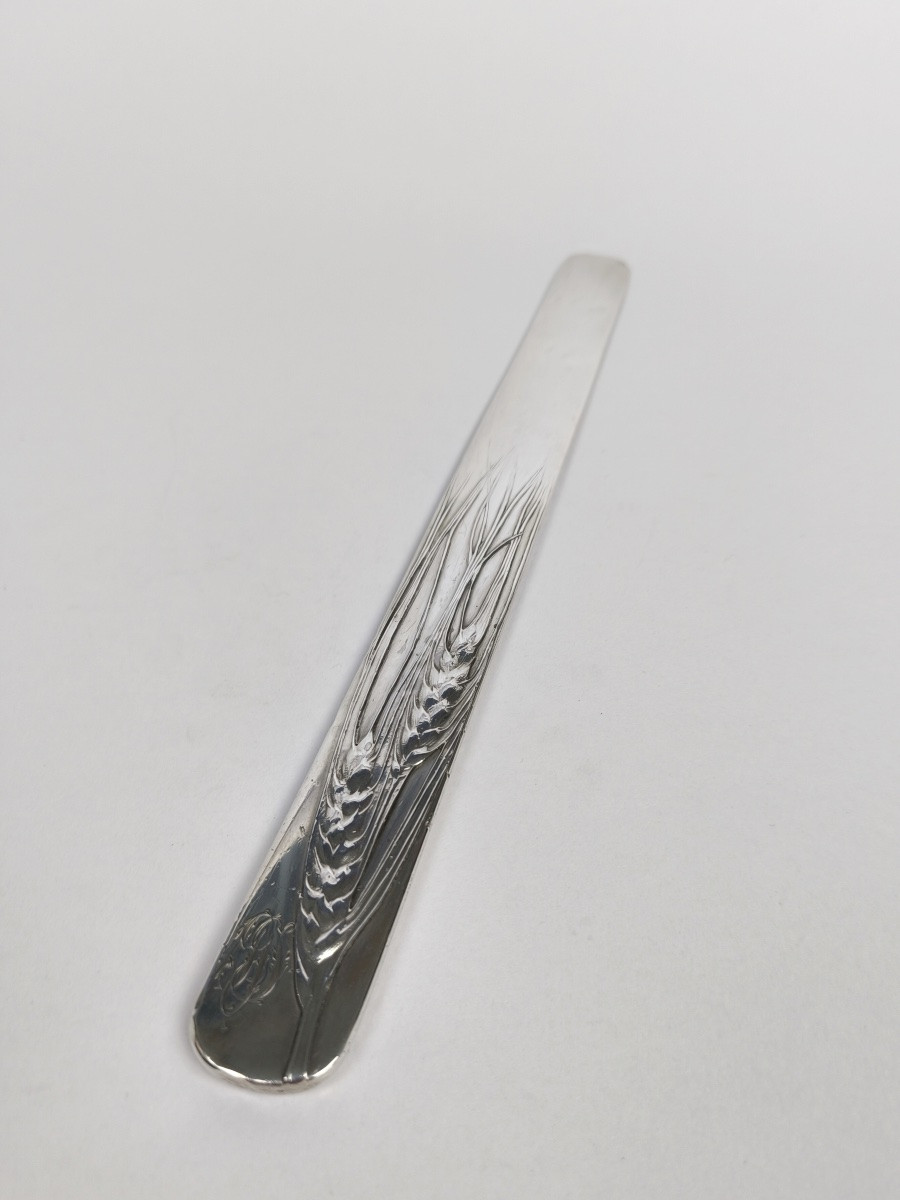 Large Art Nouveau Solid Wood Letter Opener With Wheat Ear Decoration. -photo-2