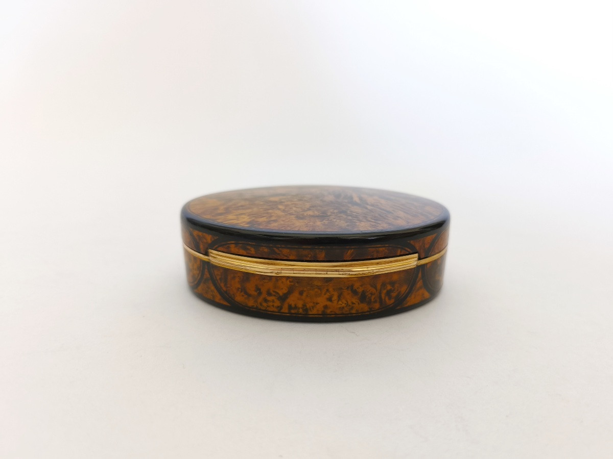 Snuff Box In Burl Wood And Solid Gold. 19th Century, Restoration - July Monarchy-photo-2