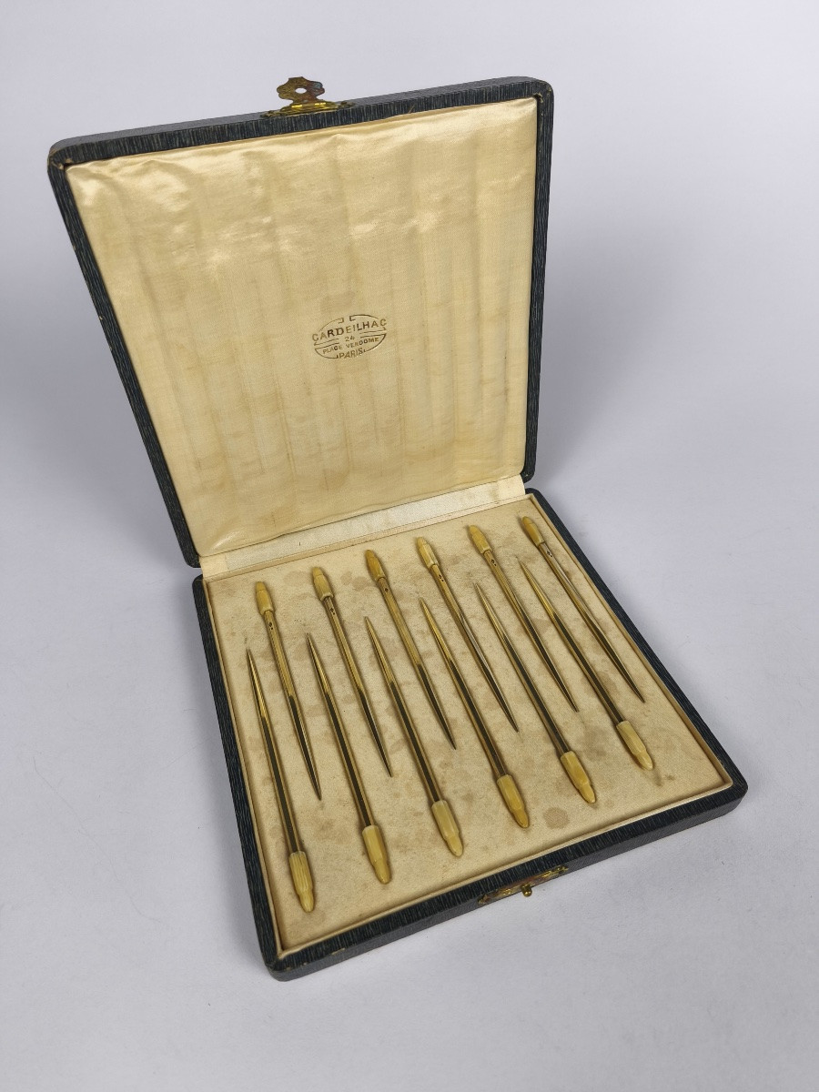 Cardeilhac: Twelve Silver-gilt Cocktail Or Aperitif Picks, Art Deco. Picks, Picks, Picks.-photo-3