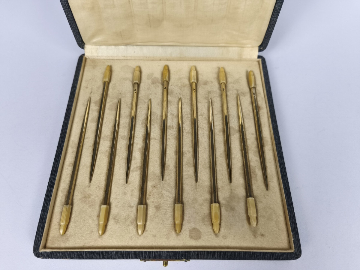 Cardeilhac: Twelve Silver-gilt Cocktail Or Aperitif Picks, Art Deco. Picks, Picks, Picks.-photo-4
