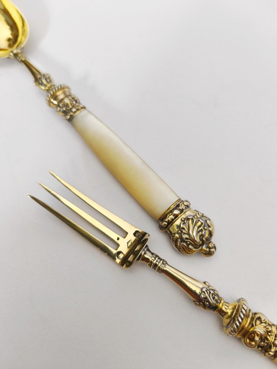 19th Century Solid Silver, Vermeil And Mother-of-pearl Cutlery. Charles X, Vieillard Hallmark. -photo-1