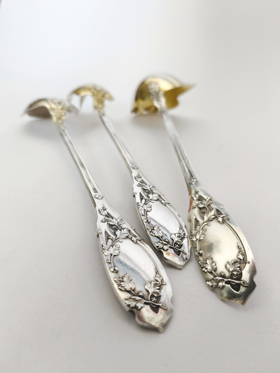 Reczka / Puiforcat : couvert à salade et louche argent massif & vermeil. Art Nouveau. Moderne. -photo-7