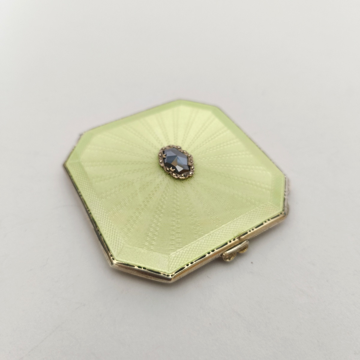 Clifford Davis: Art Deco Powder Compact / Handbag Mirror. Solid Silver, Guilloché And Enamel. 20th Century-photo-4