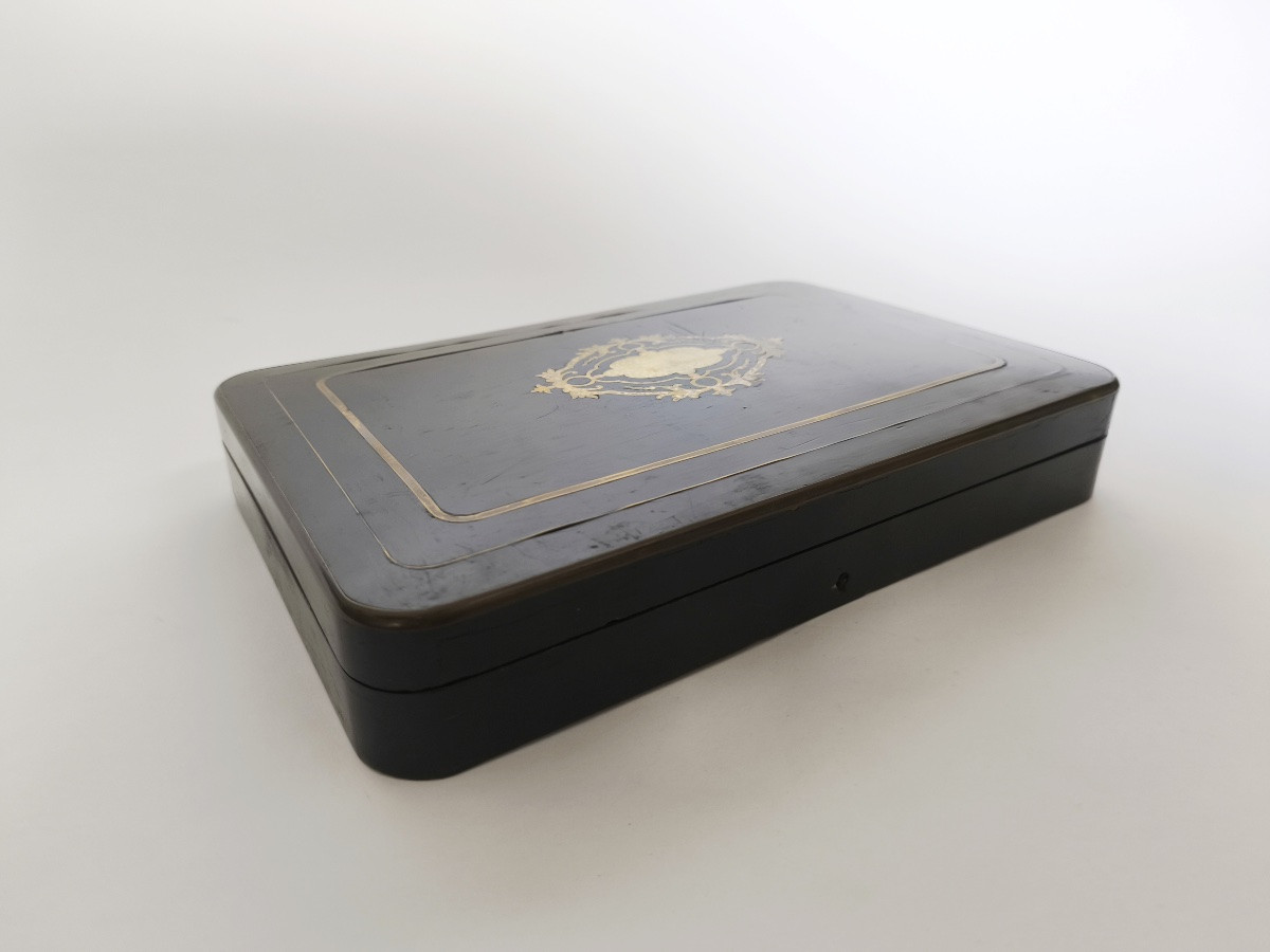 Queill&eacute; : Coffret n&eacute;cessaire &agrave; th&eacute; en argent massif vermeil en &eacute;crin, fin XIXe si&egrave;cle. Cuill&egrave;re-photo-4