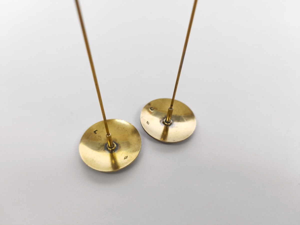 Gaston Bardi&egrave;s : Paire &eacute;pingles &agrave; chapeau en argent massif / vermeil guilloch&eacute; &amp; &eacute;maill&eacute;. C1900-photo-3