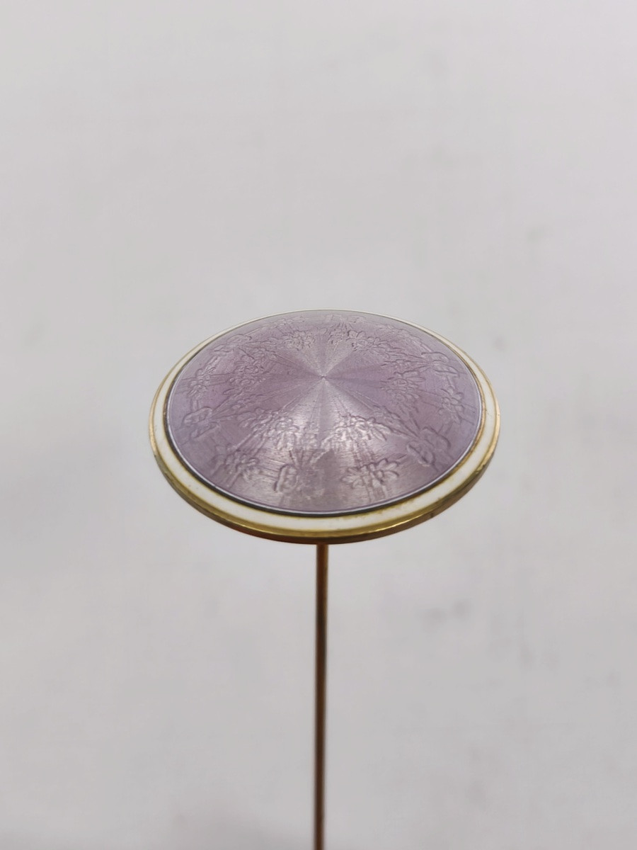 Gaston Bardi&egrave;s : Paire &eacute;pingles &agrave; chapeau en argent massif / vermeil guilloch&eacute; &amp; &eacute;maill&eacute;. C1900-photo-4