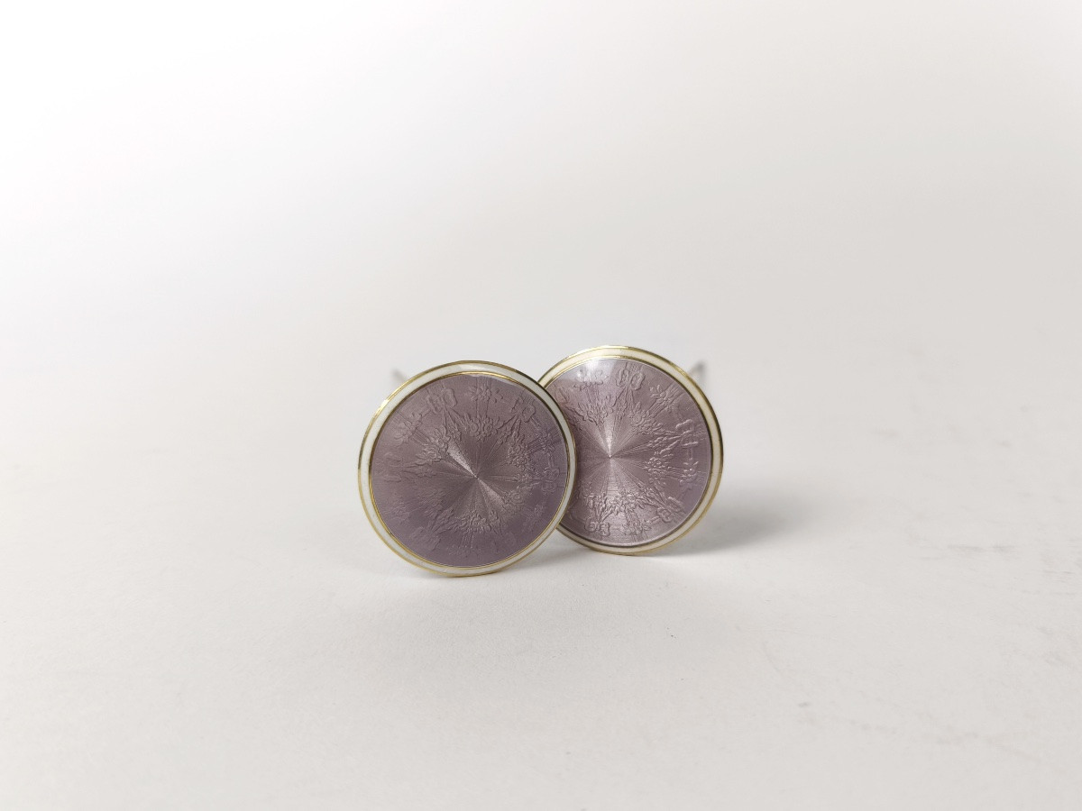 Gaston Bardi&egrave;s : Paire &eacute;pingles &agrave; chapeau en argent massif / vermeil guilloch&eacute; &amp; &eacute;maill&eacute;. C1900-photo-4