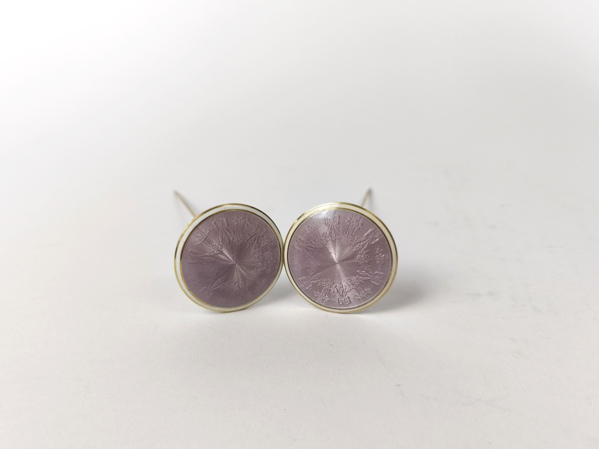 Gaston Bardi&egrave;s : Paire &eacute;pingles &agrave; chapeau en argent massif / vermeil guilloch&eacute; &amp; &eacute;maill&eacute;. C1900-photo-8