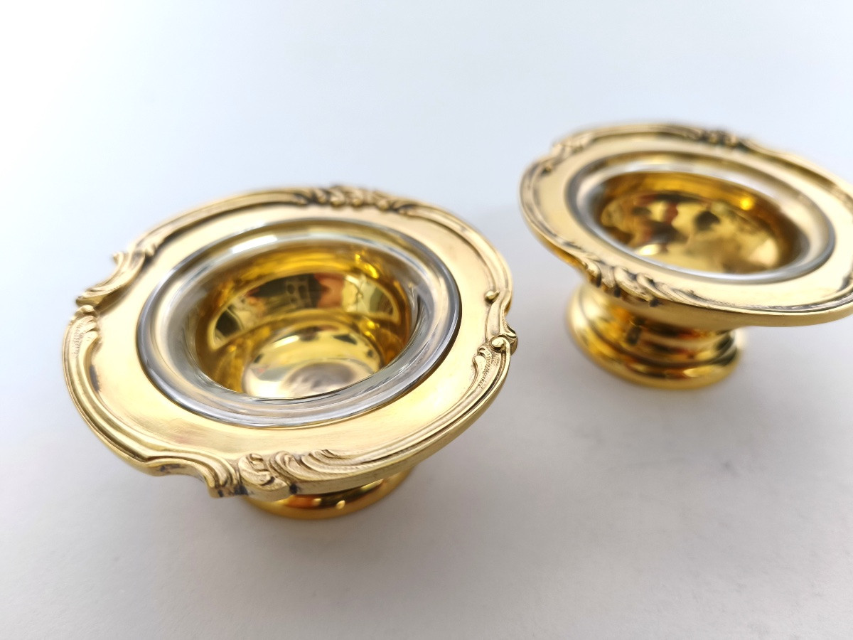 Tétard Frères: Pair Of Louis XV Style Salt Cellars In Solid Silver Gilt. Salt And Pepper Shakers-photo-3