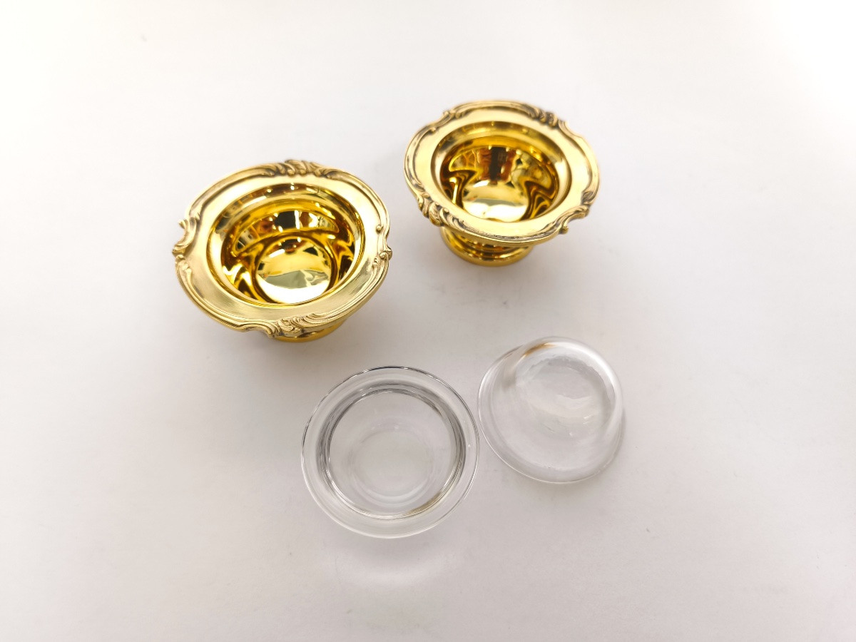 Tétard Frères: Pair Of Louis XV Style Salt Cellars In Solid Silver Gilt. Salt And Pepper Shakers-photo-3