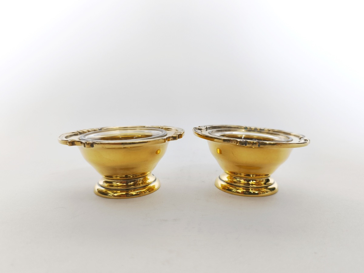 Tétard Frères: Pair Of Louis XV Style Salt Cellars In Solid Silver Gilt. Salt And Pepper Shakers-photo-6