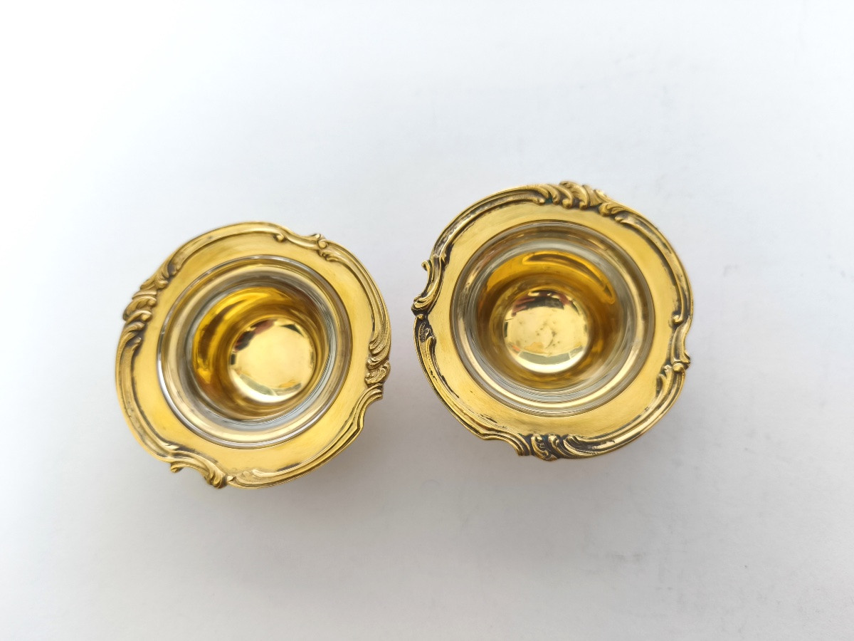 Tétard Frères: Pair Of Louis XV Style Salt Cellars In Solid Silver Gilt. Salt And Pepper Shakers-photo-7