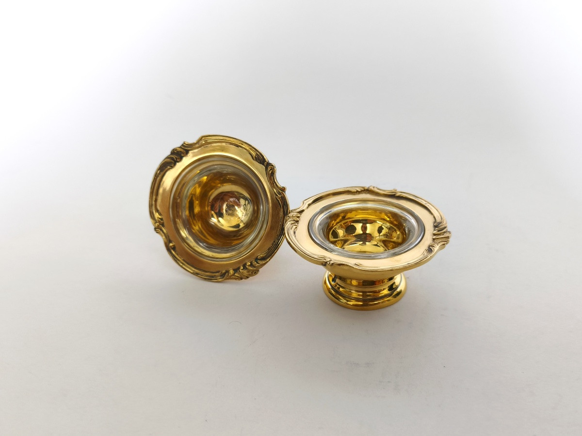 Tétard Frères: Pair Of Louis XV Style Salt Cellars In Solid Silver Gilt. Salt And Pepper Shakers-photo-8