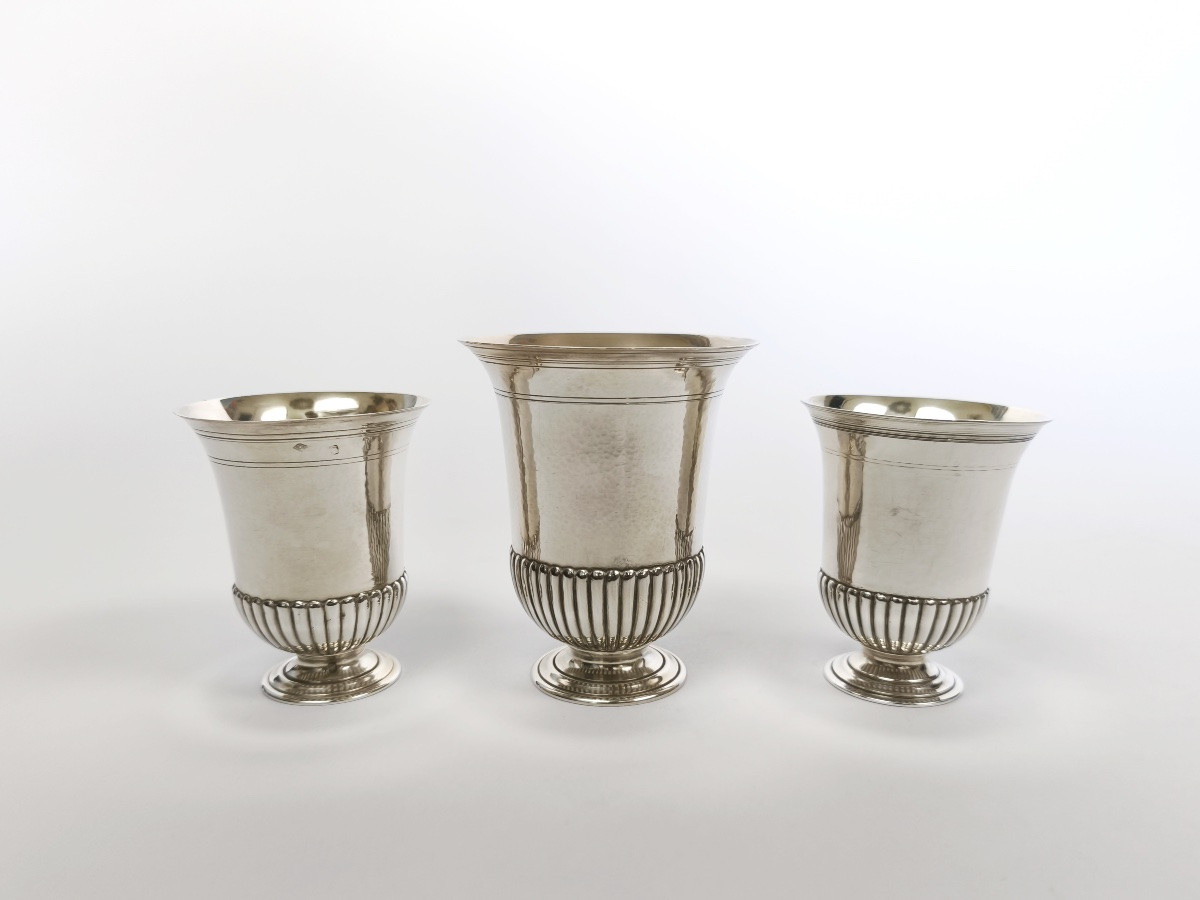 Auger Suc. Froment Meurice: Three Heavy Solid Silver Timpani, 18th Century Style. -photo-1