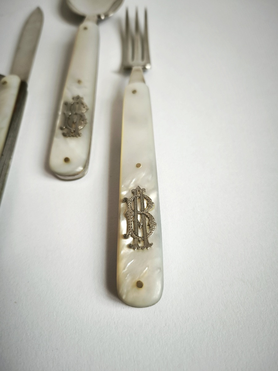 Canaux (?): Solid Silver Folding Travel Cutlery And Its Two-bladed Knife/penknife. -photo-4