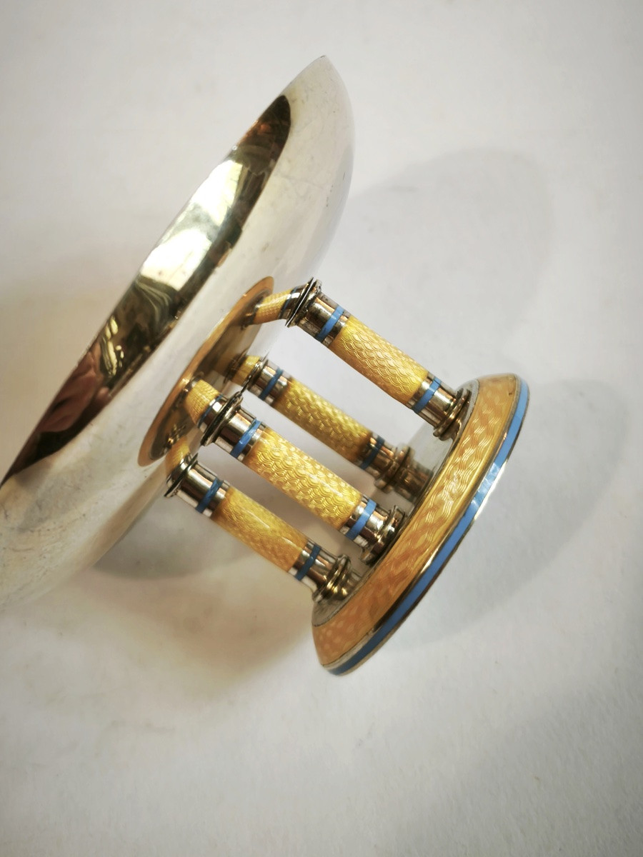 Russie : coupelle à bijoux néoclassique  en argent massif & vermeil guilloché é émaillé. Email-photo-6