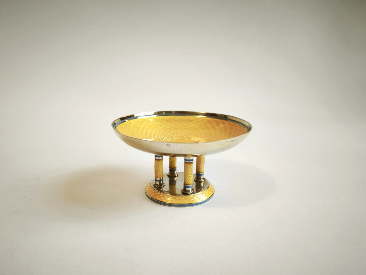 Russie : coupelle à bijoux néoclassique  en argent massif & vermeil guilloché é émaillé. Email-photo-8
