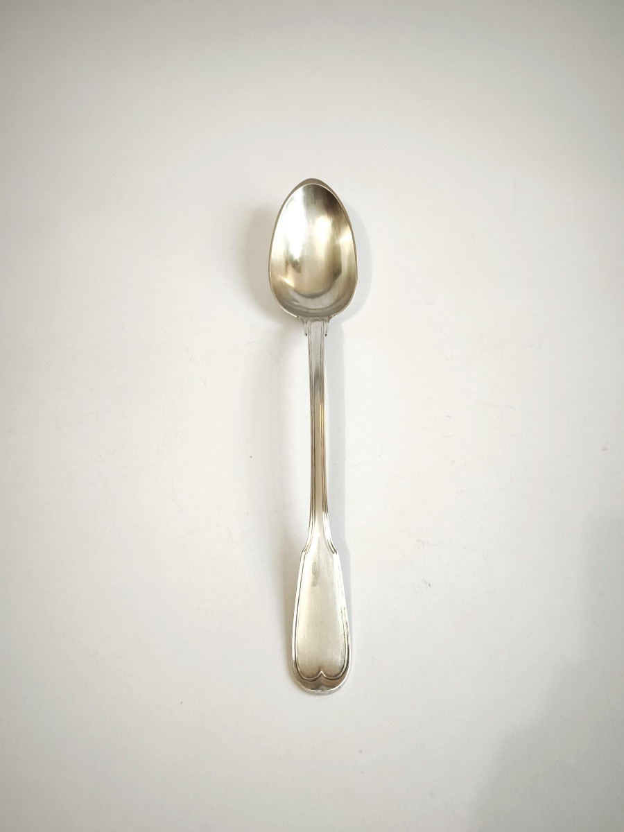  Large Solid Silver Stew Serving Spoon, 1st Rooster Hallmark. Late 18th-early 19th Century-photo-4